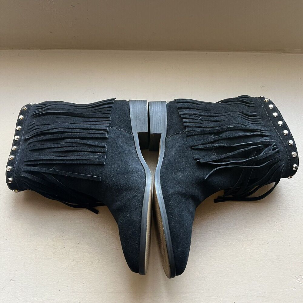 Michael Kors Silver Studded Black Suede Boots Fringe Western Cowgirl Women 8.5 - Picture 5 of 16